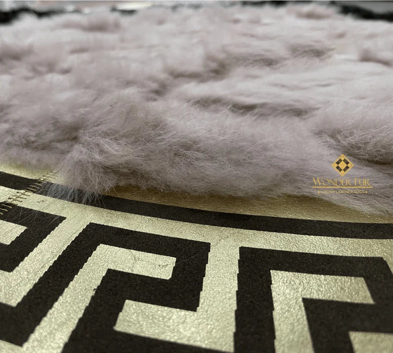 Luxury Black Beige Round Sheepskin Handmade Fluffy Home Decorative Rug