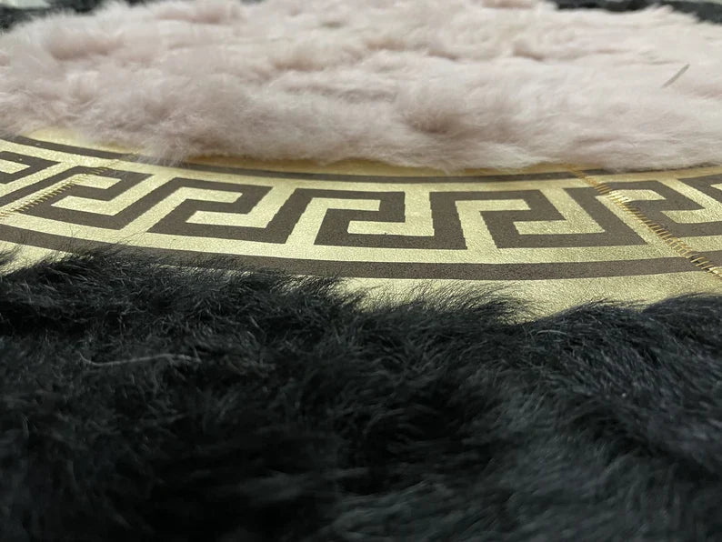 Luxury Black Beige Round Sheepskin Handmade Fluffy Home Decorative Rug