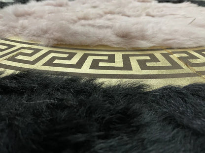 Luxury Black Beige Round Sheepskin Handmade Fluffy Home Decorative Rug
