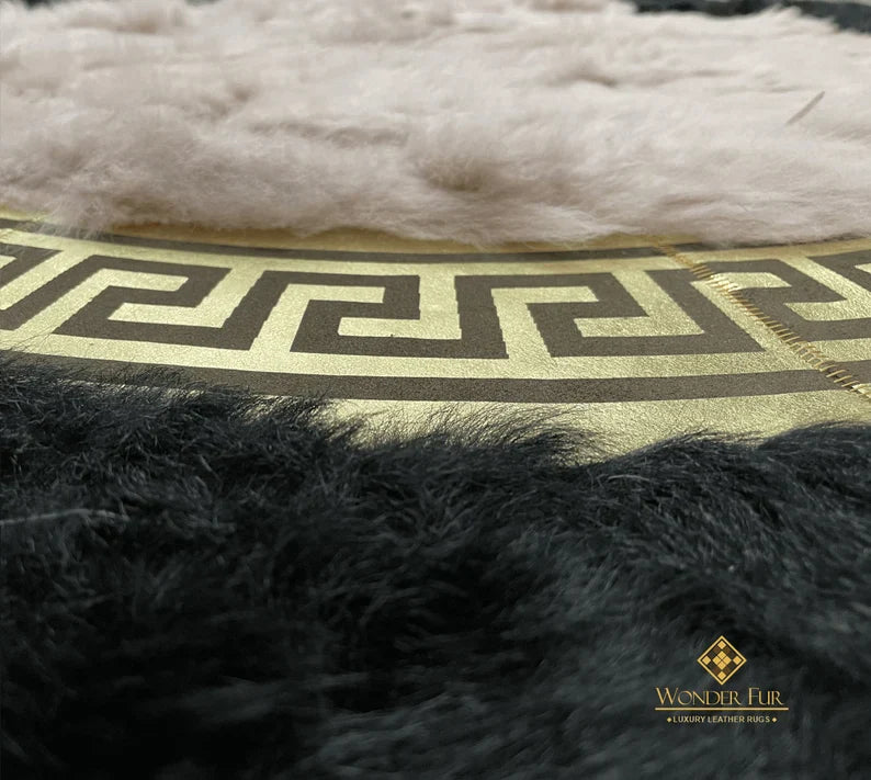Luxury Black Beige Round Sheepskin Handmade Fluffy Home Decorative Rug
