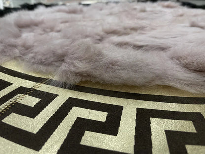 Luxury Black Beige Round Sheepskin Handmade Fluffy Home Decorative Rug