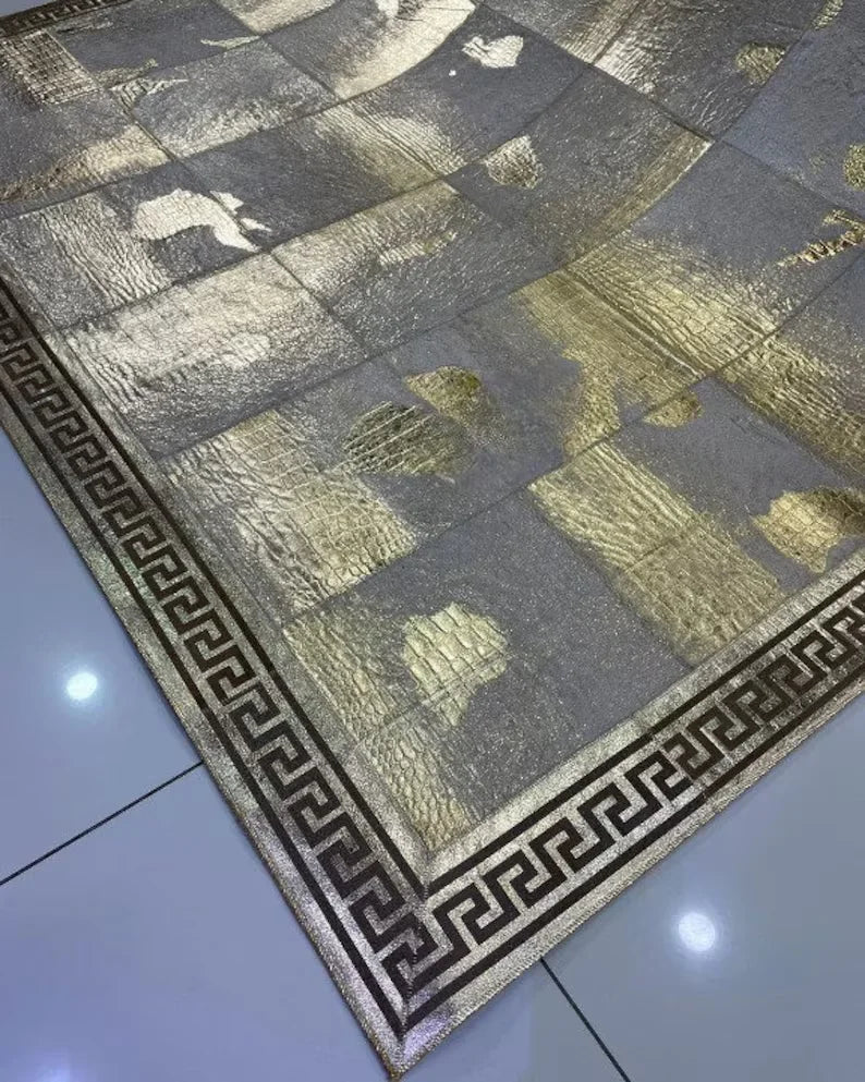 Silver Gold Handmade Natural Sheepskin Rug with Sophisticated Handmade Rug