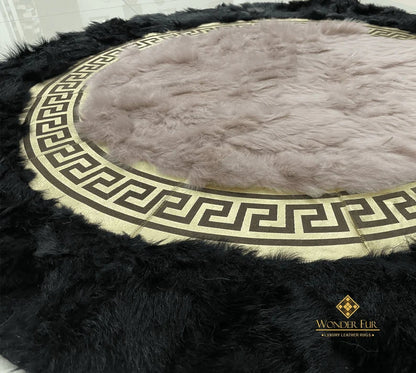 Luxury Black Beige Round Sheepskin Handmade Fluffy Home Decorative Rug