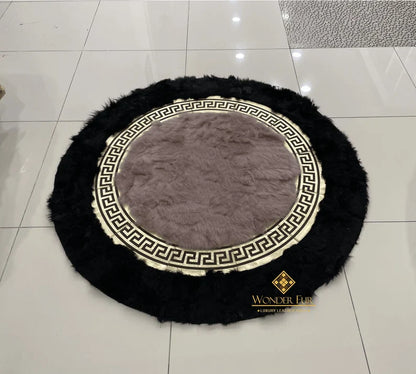 Luxury Black Beige Round Sheepskin Handmade Fluffy Home Decorative Rug