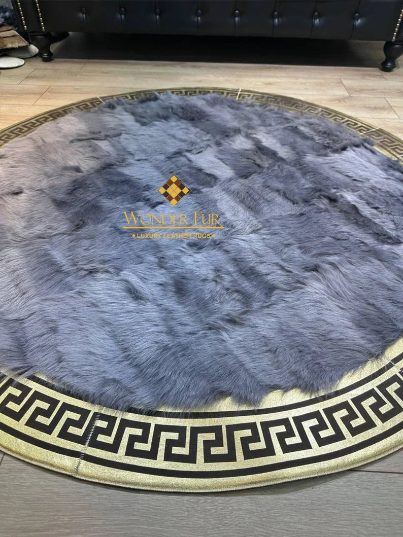 Decorative Handmade Gray Gold Natural Sheepskin Office Round Soft Rug