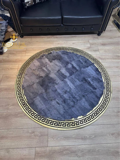 Decorative Handmade Gray Gold Natural Sheepskin Office Round Soft Rug
