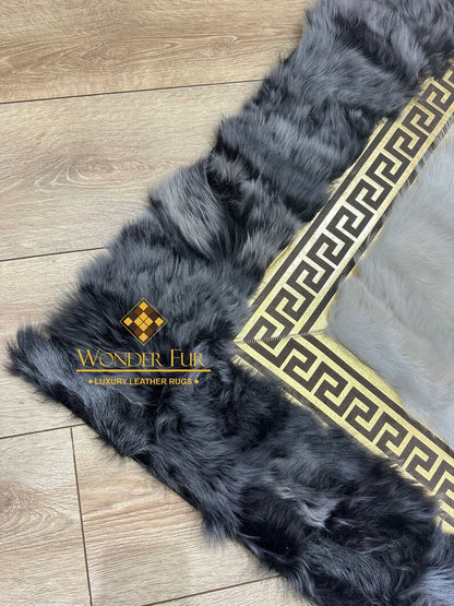 Unique Customizable Gray White Real Sheepskin Handmade Living Room Rug