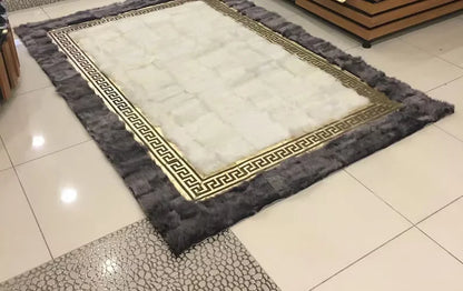 Gray and White Real Sheepskin Area Rug, Modern Handmade Fur Area Rug