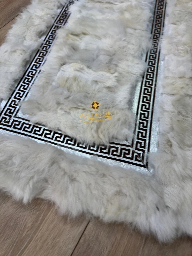 Luxury Soft White Silver Genuine Sheepskin Fluffy Handmade Runner Rug