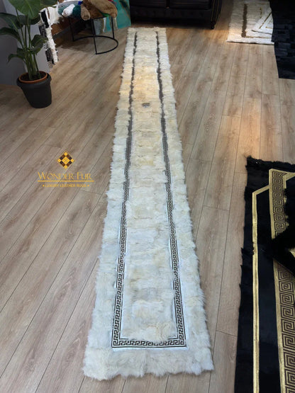 Luxury Soft White Silver Genuine Sheepskin Fluffy Handmade Runner Rug