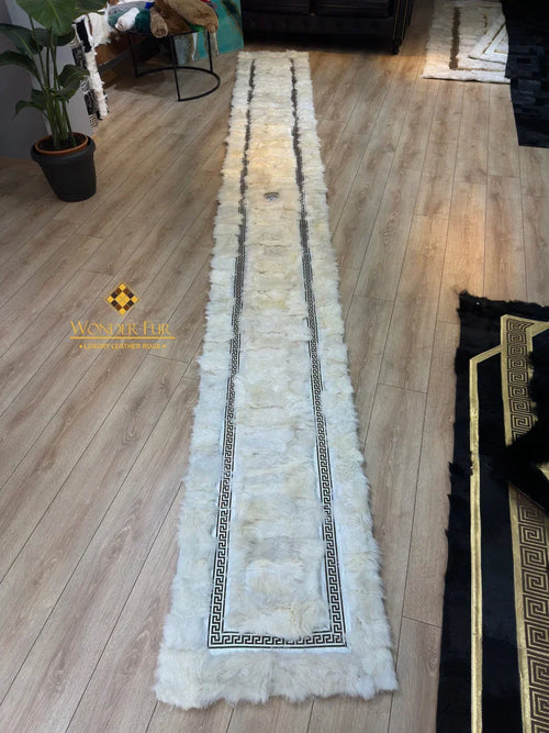 Luxury Soft White Silver Genuine Sheepskin Fluffy Handmade Runner Rug