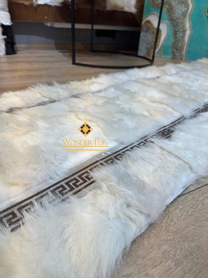 Luxury Soft White Silver Genuine Sheepskin Fluffy Handmade Runner Rug
