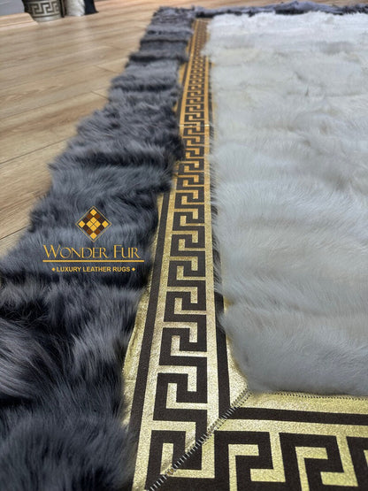 Unique Customizable Gray White Real Sheepskin Handmade Living Room Rug