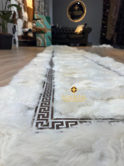 Luxury Soft White Silver Genuine Sheepskin Fluffy Handmade Runner Rug