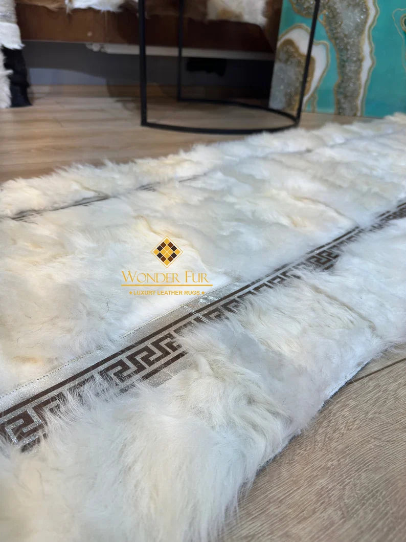 Luxury Soft White Silver Genuine Sheepskin Fluffy Handmade Runner Rug