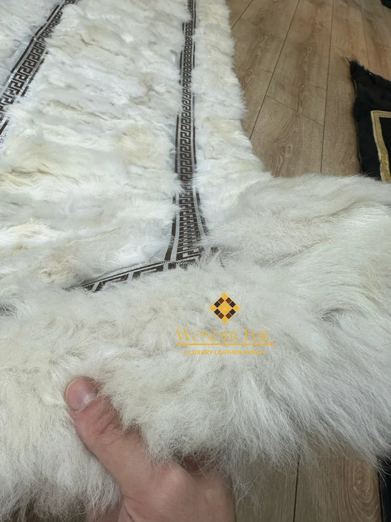 Luxury Soft White Silver Genuine Sheepskin Fluffy Handmade Runner Rug