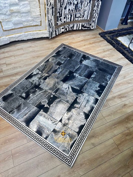 Customized Handmade Natural Black And Silver Sheepskin Area Office Rug