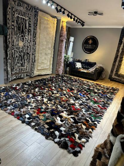 Handmade Natural Multicolor Genuine Fluffy Fox Fur Area 8 x 10 Rug for Child Room