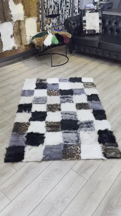 Mix Color Fluffy Natural Sheepskin 10x8 Rug, Luxury Shaggy Handmade Rug