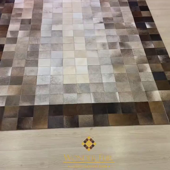 Genuine Handmade Tricolor Cowhide Leather Area Rug , Modern Home Decor