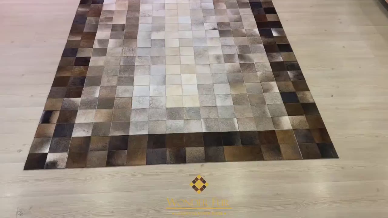 Genuine Handmade Tricolor Cowhide Leather Area Rug , Modern Home Decor