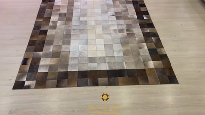 Genuine Handmade Tricolor Cowhide Leather Area Rug , Modern Home Decor