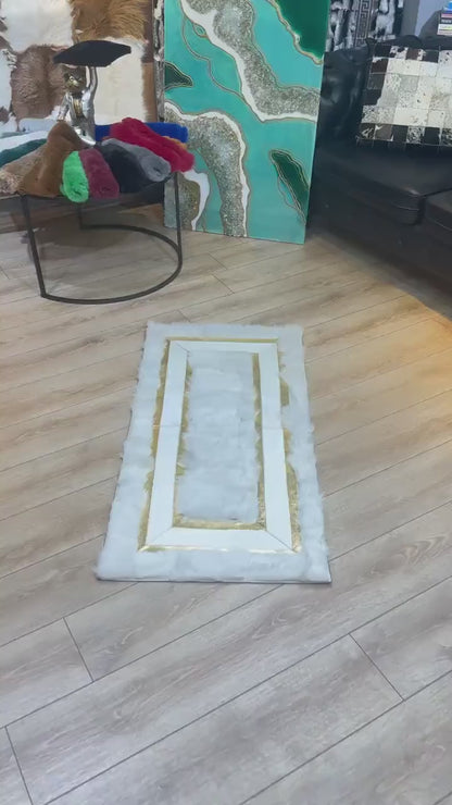 Elegance White Gold Real Sheepskin Runner Rug for Hallway, Soft Shaggy Rug