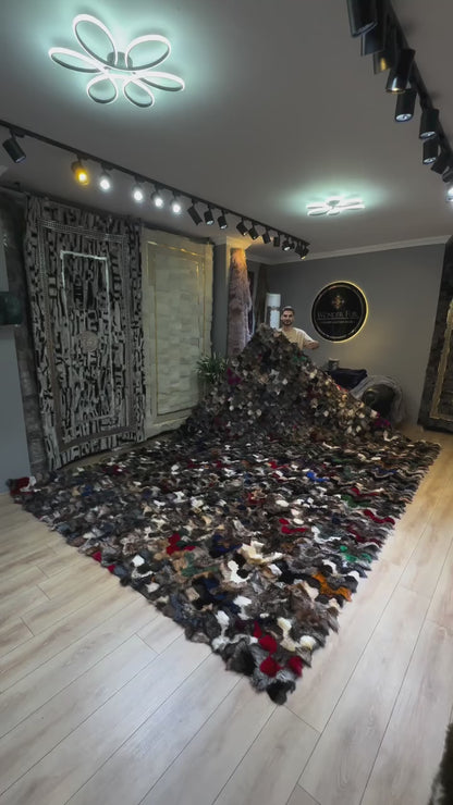 Handmade Natural Multicolor Genuine Fluffy Fox Fur Area 8 x 10 Rug for Child Room