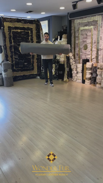 Sheepskin White Gold Living Room Rug, Luxury Decor Rug