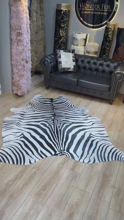 Unique Zebra Pattern Natural Calfskin Decor Rug, Special Cow hide Rug
