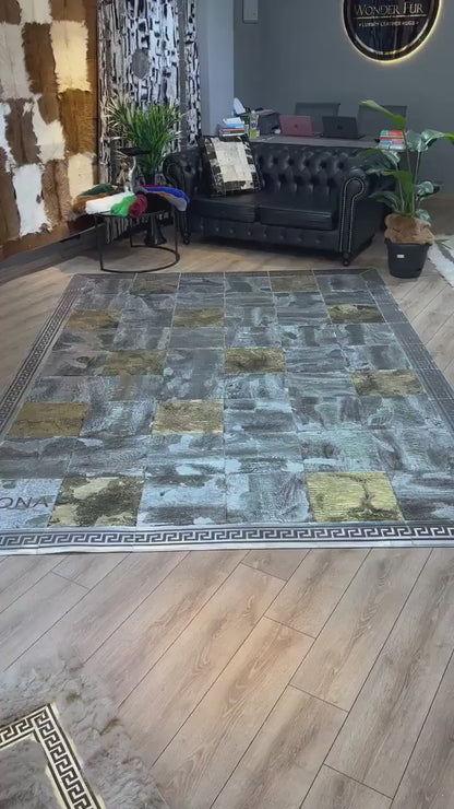 Silver and Gold Natural Sheepskin Area Rug, Unique Handmade Rug for Bedroom