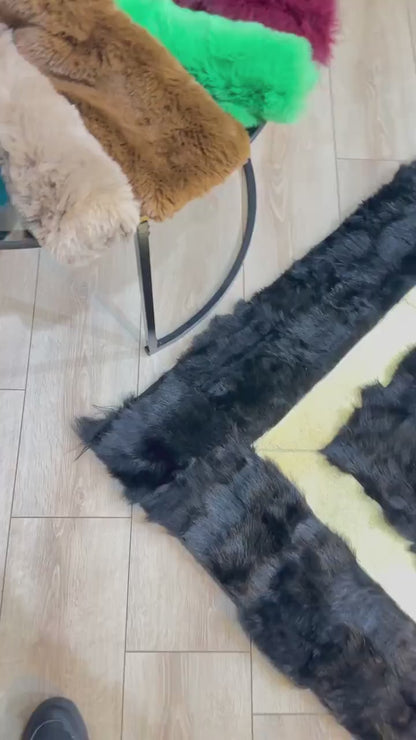 Black Gold Elegant Sheepskin Area Rug for Entrance, Natural Handmade Rug