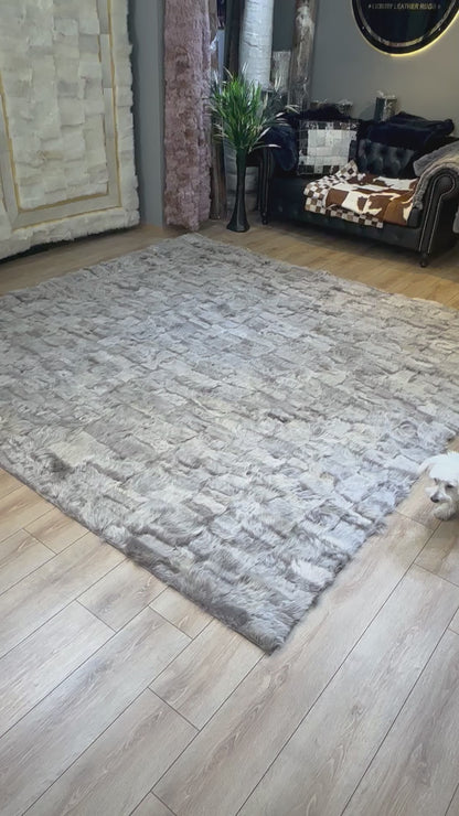 Handmade Gray Genuine Sheep Leather Unique Area Rug, Handmade Sheepskin Living Room Rug