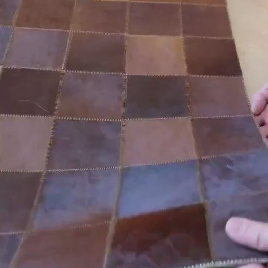 Modern Handmade Brown And White Genuine Cowhide Rug , Scandinavian Rug