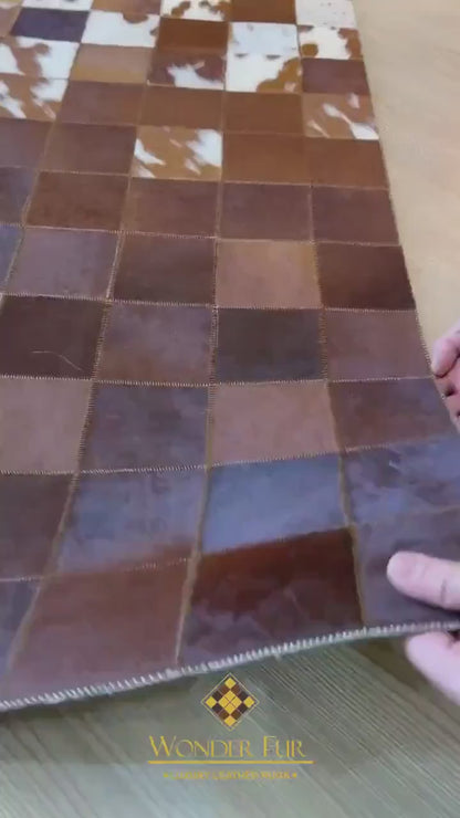 Modern Handmade Brown And White Genuine Cowhide Rug , Scandinavian Rug