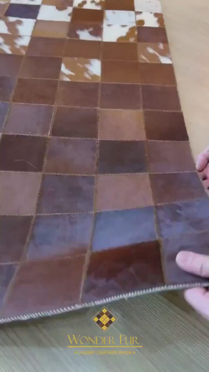 Modern Handmade Brown And White Genuine Cowhide Rug , Scandinavian Rug