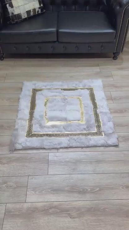 Premium Quality 100% Natural Sheepskin Area Rug, White Gold Handmade Rug
