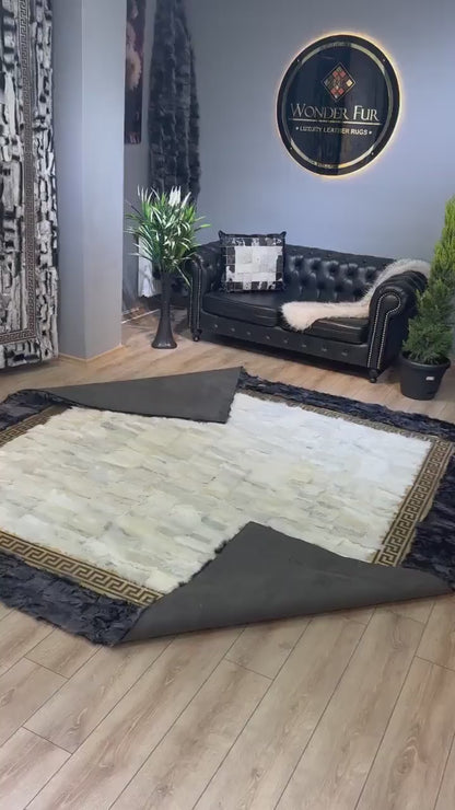 Gray White Large Sheepskin Rug, Fluffy Soft Natural Leather Handmade Rug