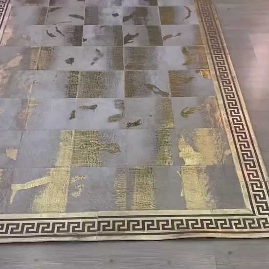 Patchwork Handmade Gold Real Cowhide Area Rug , Modern Bedroom 5x7 Rug