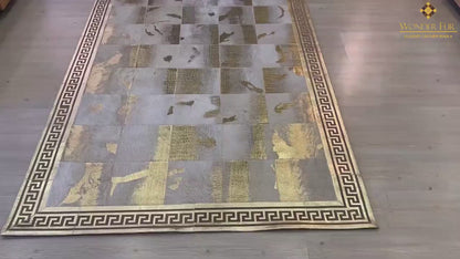 Patchwork Handmade Gold Real Cowhide Area Rug , Modern Bedroom 5x7 Rug