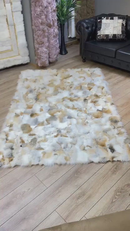 Luxury Golden Brown 100% Genuine Fox Fur Area Rug for Living Room