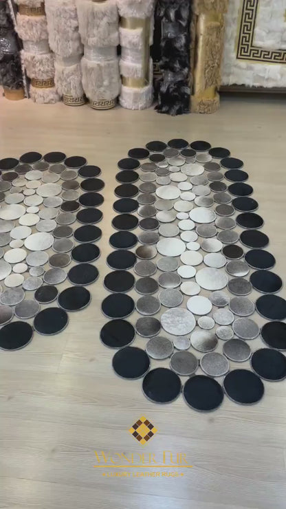 Unique Luxury Design Tricolor Cowhide Patchwork Rug for Living Room Decor, Handmade Genuine Cowhide Rug