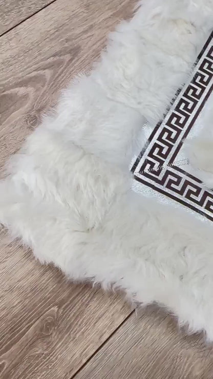 Luxury Soft White Silver Genuine Sheepskin Fluffy Handmade Runner Rug