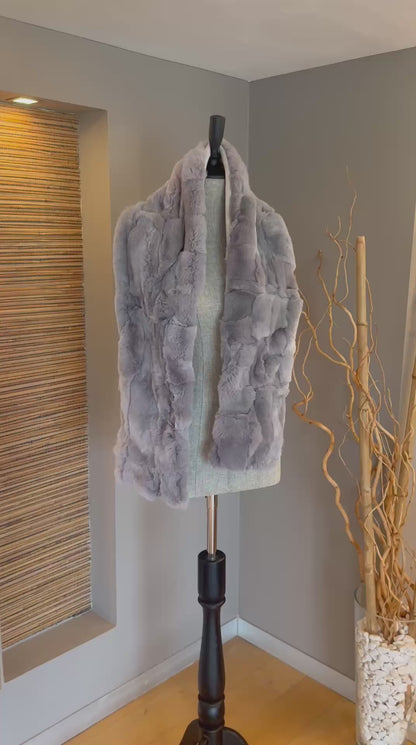 Genuine Grey Rabbit Fur Scarf | Luxury Real Fur Wrap for Winter