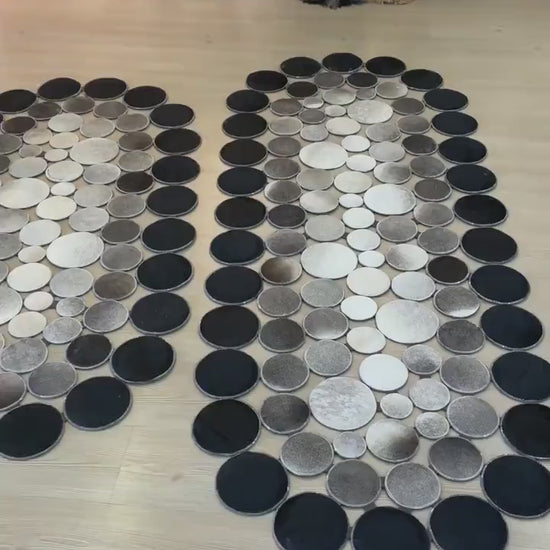 Handmade Patchwork Tricolor Original Cowhide Leather Rug , Luxury Rug