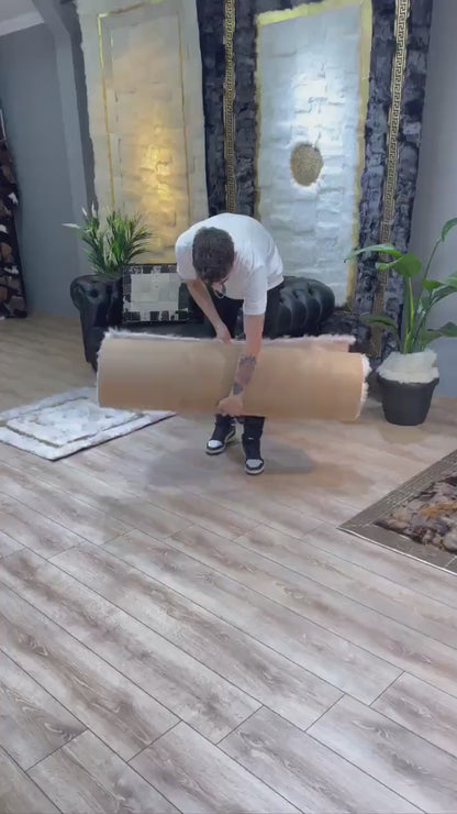 Luxury White Gold Natural Sheepskin Runner Rug, Handmade Soft Bohemian Rug