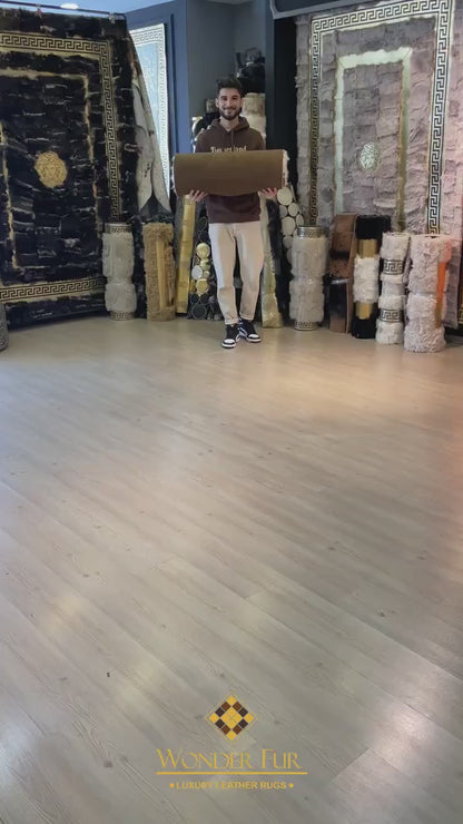 Ultra Soft Long Beige Natural Sheepskin Runner Rug, Handmade Elegance