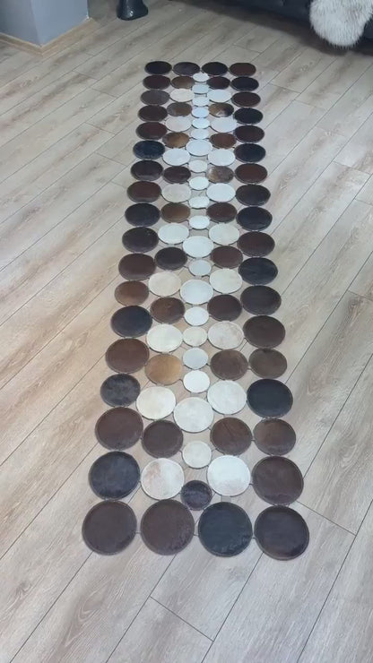 Tricolor Cowhide Patchwork Runner Rug for Hallway, Natural Handmade Cow Skin Carpet