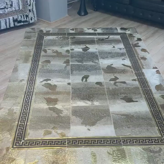 Luxury Elegant Gold Cowhide Area Rug , Bedroom Modern Decorative Rug