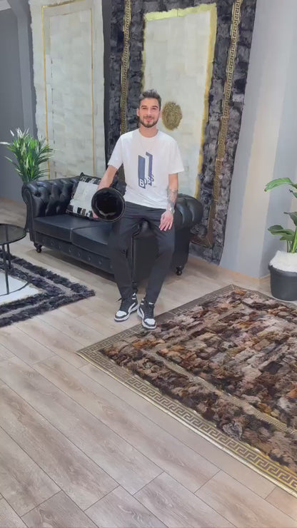 Black White Natural Sheepskin Round Rug, Handmade Real Sheepskin Area Rug